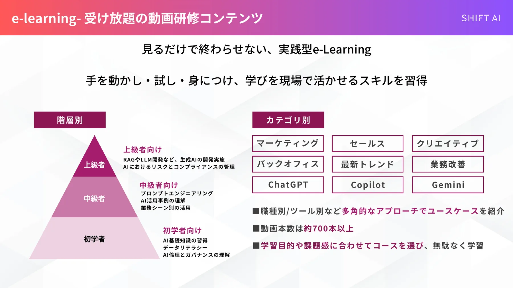 受け放題コンテンツ（階層別×カテゴリ別）